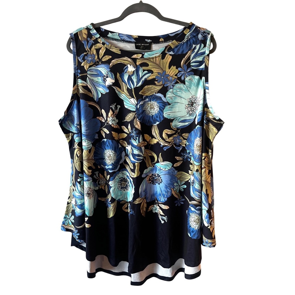 Lane Bryant Floral Boatneck Swing Top Size 22/24 Blue/Navy Sleeveless NEW - Picture 3 of 9
